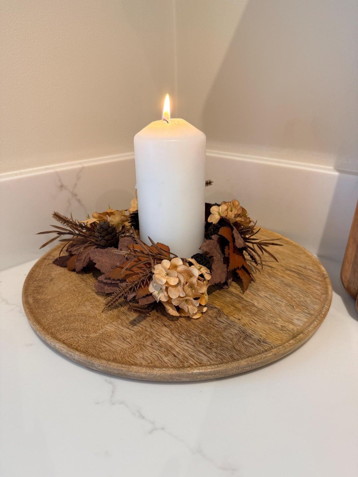 Round Mango Wood Decorative Tray | Natural Wooden Centrepiece - NalaWillowCo