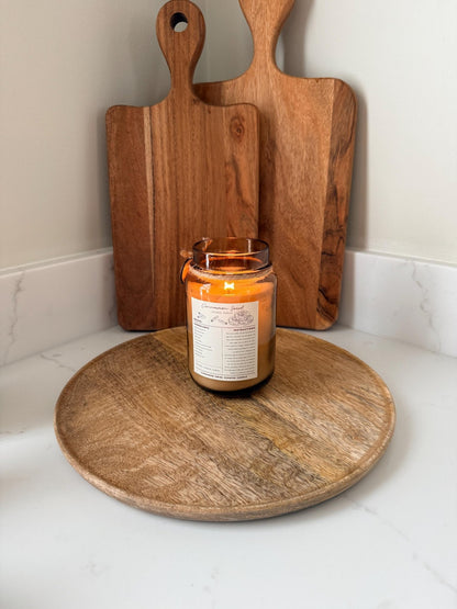 Round Mango Wood Decorative Tray | Natural Wooden Centrepiece - NalaWillowCo