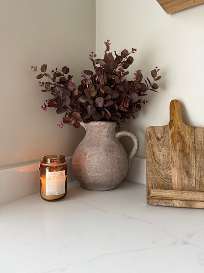 Rustic Brown Stone Jug Vase – Distressed Concrete Effect – Farmhouse Neutral Home Decor - NalaWillowCo