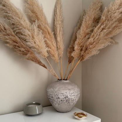 Rustic Stone Effect Vase – Large Distressed Grey, Textured Cement - Style Pot for Pampas Grass & Dried Flowers | Neutral Modern Home Decor - NalaWillowCo