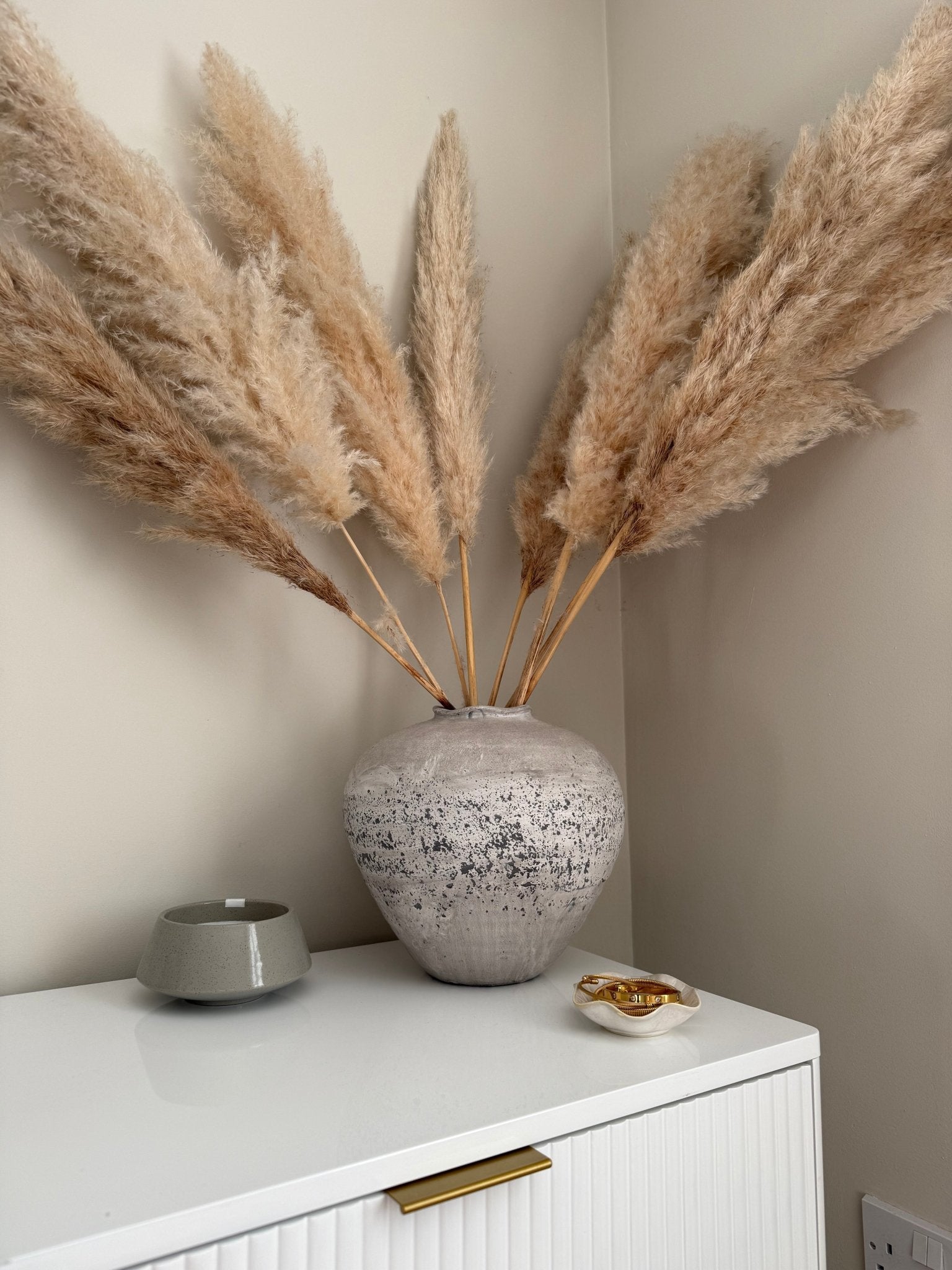 Rustic Stone Effect Vase – Large Distressed Grey, Textured Cement - Style Pot for Pampas Grass & Dried Flowers | Neutral Modern Home Decor - NalaWillowCo