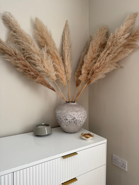 Rustic Stone Effect Vase – Large Distressed Grey, Textured Cement - Style Pot for Pampas Grass & Dried Flowers | Neutral Modern Home Decor - NalaWillowCo
