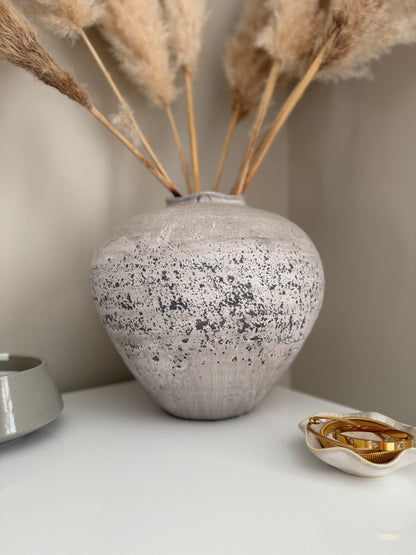 Rustic Stone Effect Vase – Large Distressed Grey, Textured Cement - Style Pot for Pampas Grass & Dried Flowers | Neutral Modern Home Decor - NalaWillowCo
