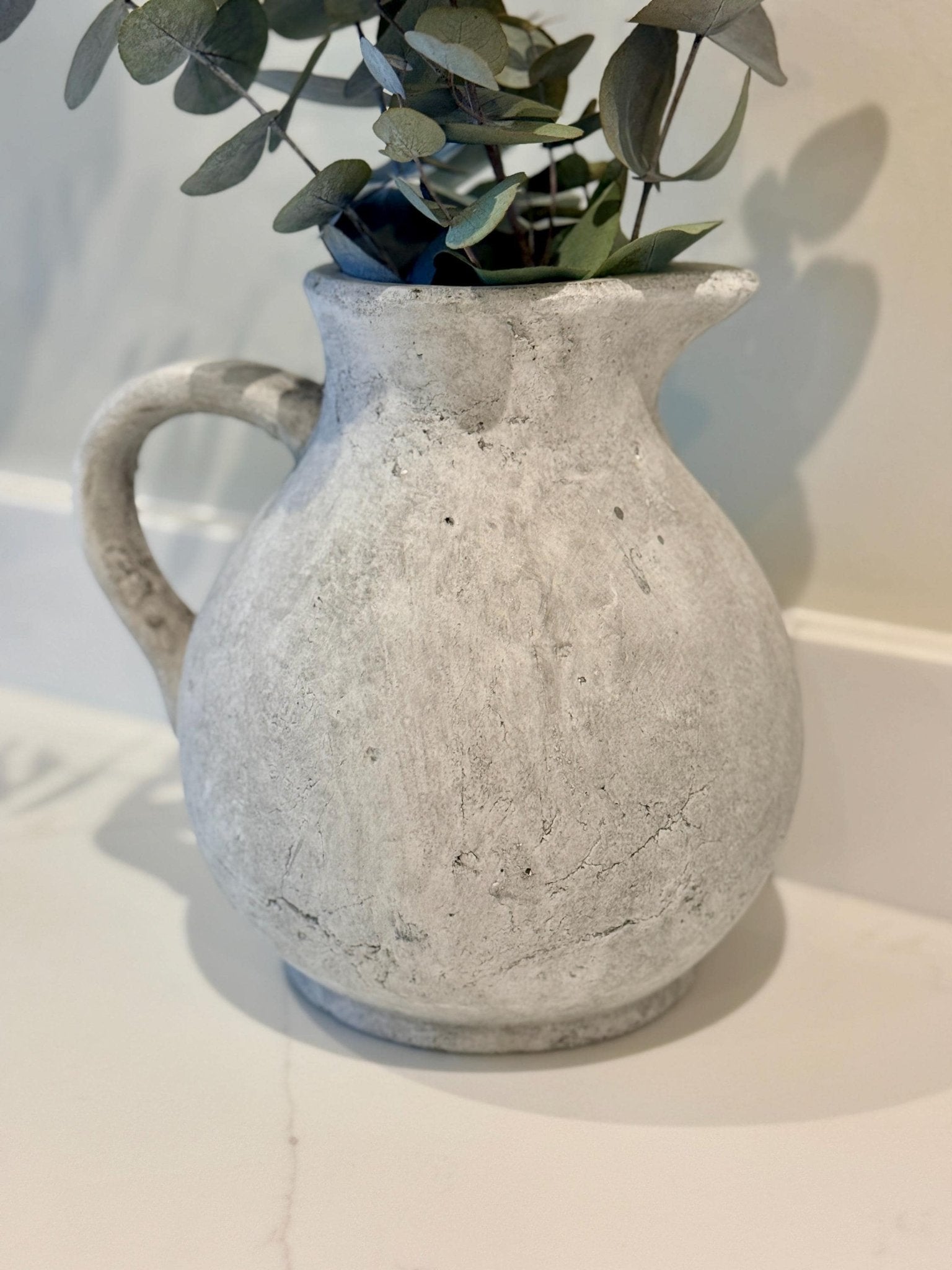 Rustic Stone Jug Vase – Distressed Grey Concrete Effect - NalaWillowCo