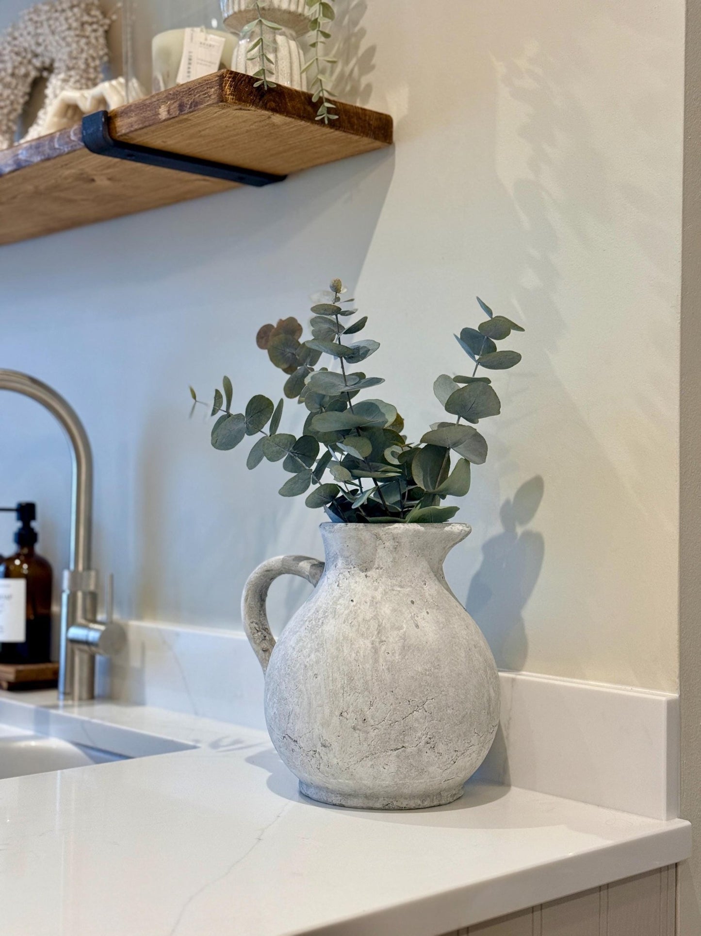 Rustic Stone Jug Vase – Distressed Grey Concrete Effect - NalaWillowCo