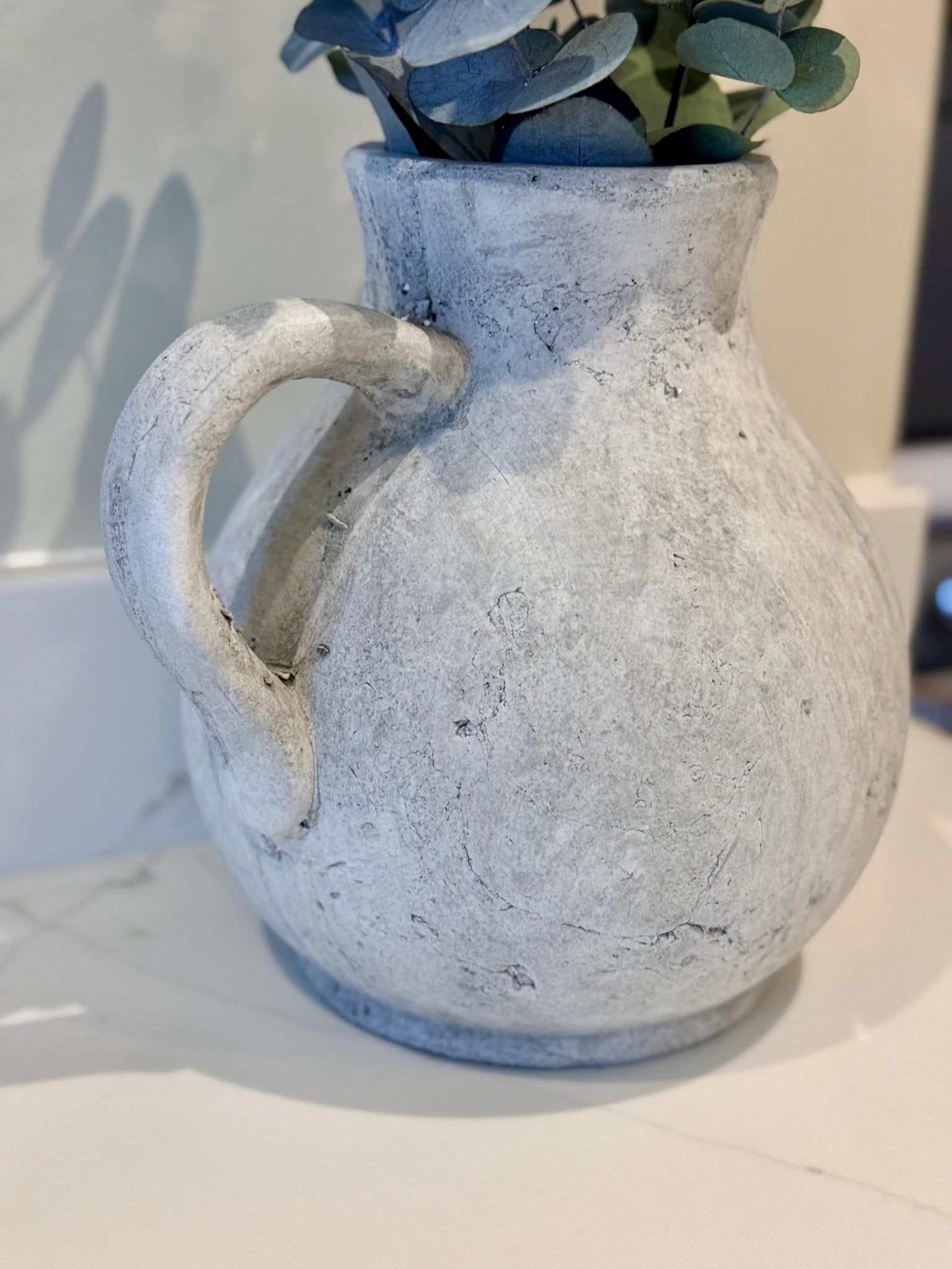 Rustic Stone Jug Vase – Distressed Grey Concrete Effect - NalaWillowCo