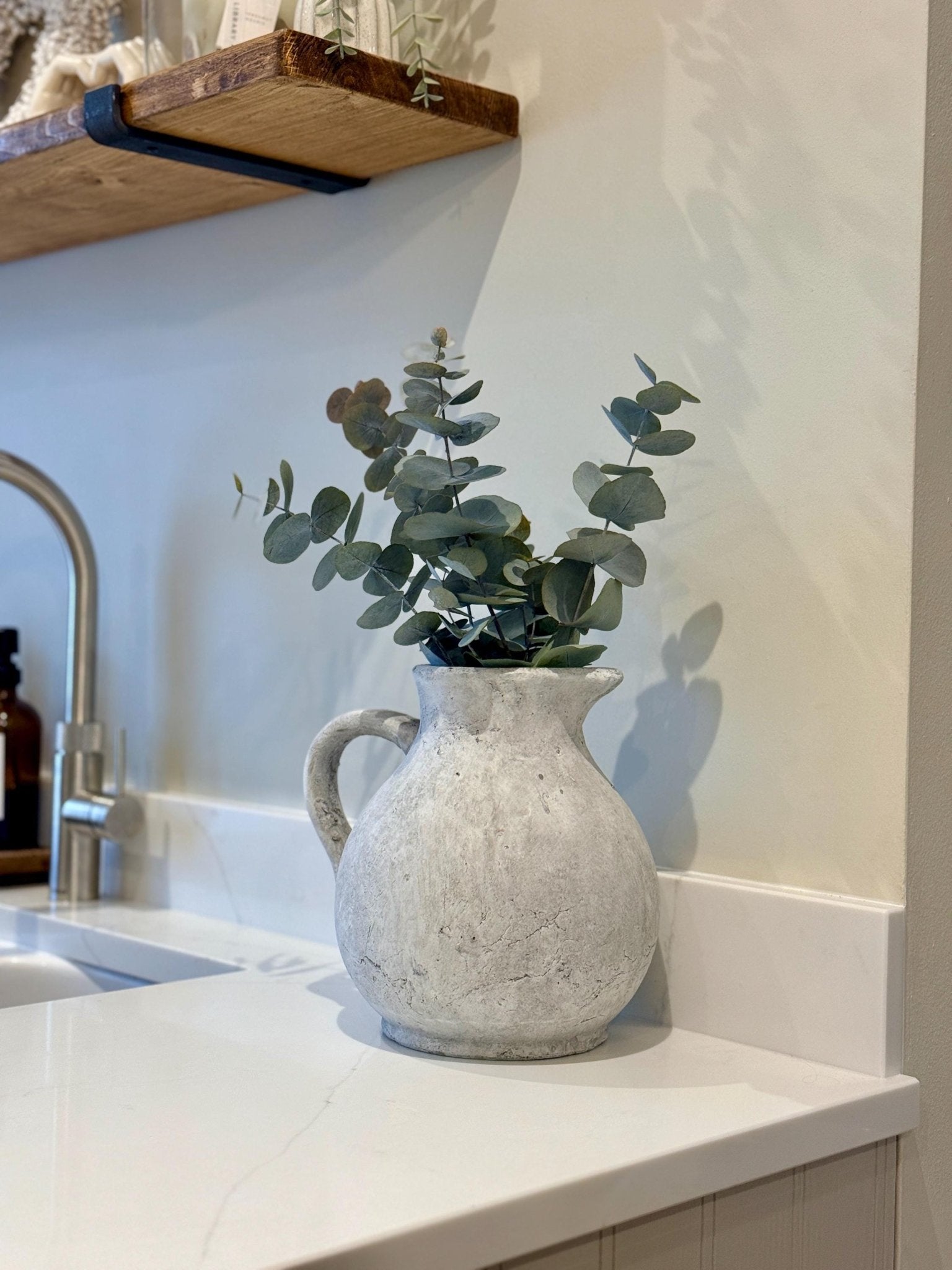 Rustic Stone Jug Vase – Distressed Grey Concrete Effect - NalaWillowCo