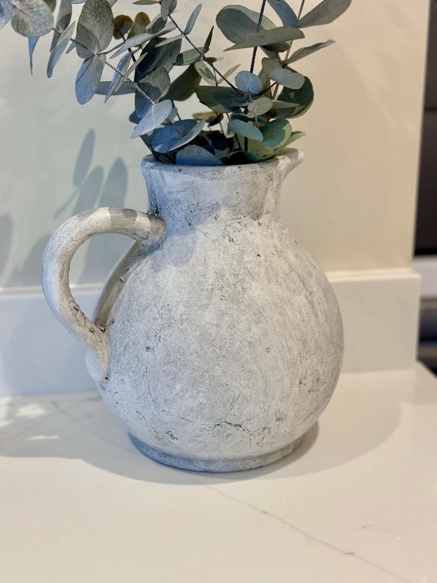 Rustic Stone Jug Vase – Distressed Grey Concrete Effect - NalaWillowCo