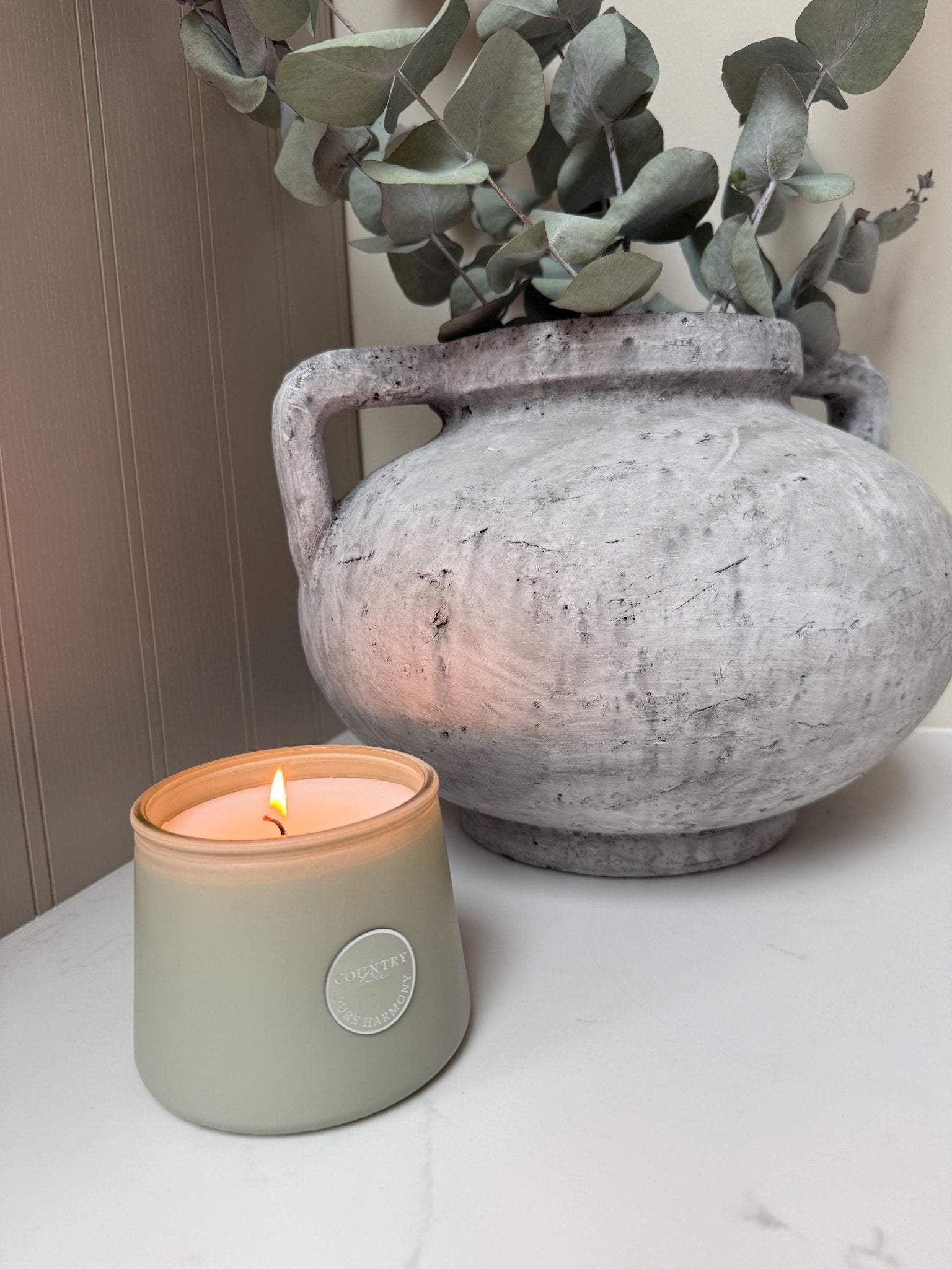Rustic Stone Vase with Handles Distressed Concrete Finish - NalaWillowCo