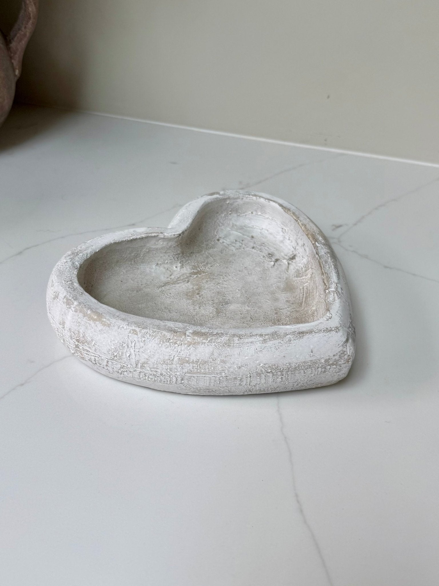 Rustic White Washed Grey Heart - Shaped Stone Trinket Dish - NalaWillowCo
