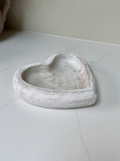 Rustic White Washed Grey Heart - Shaped Stone Trinket Dish - NalaWillowCo