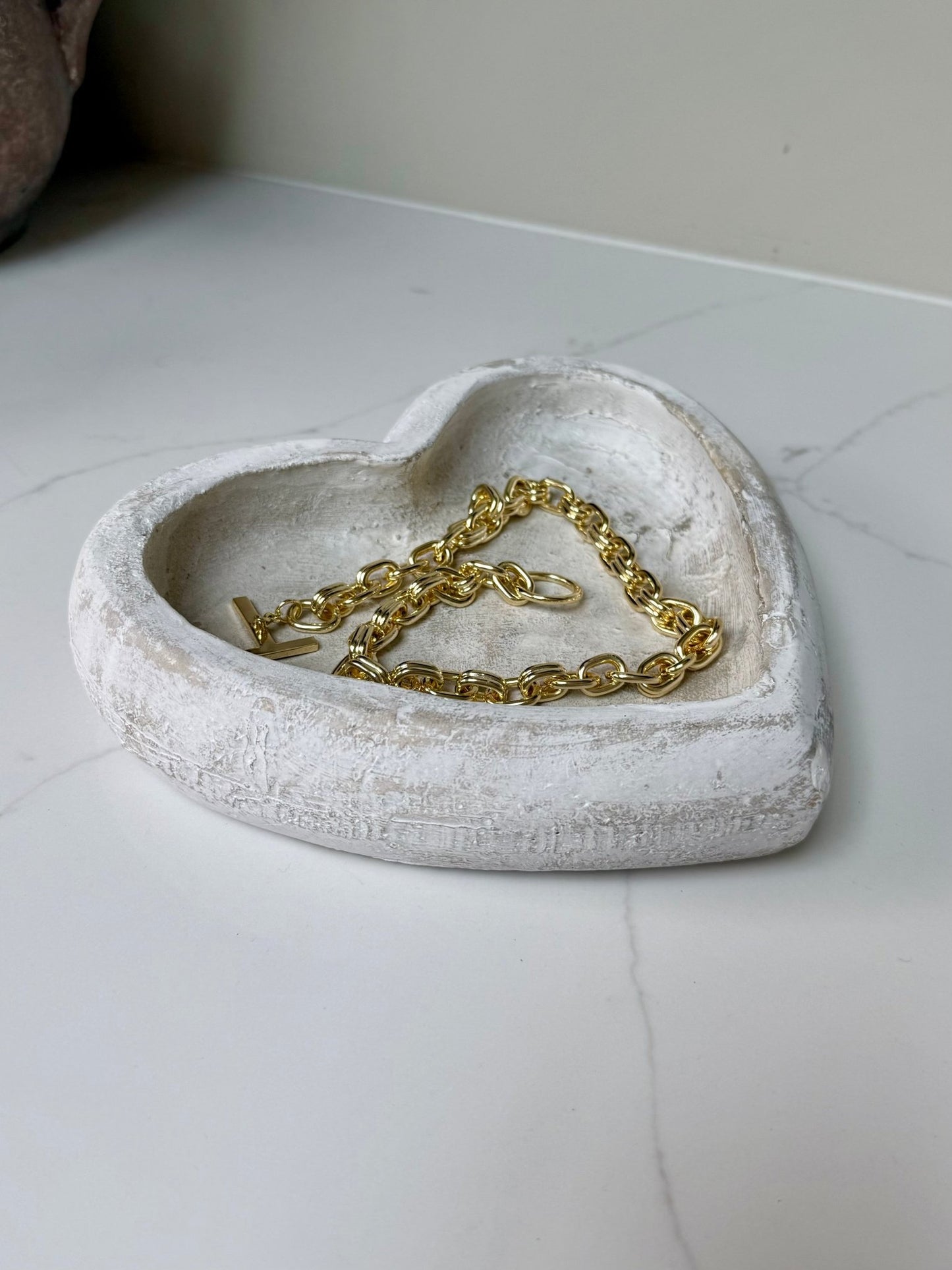 Rustic White Washed Grey Heart - Shaped Stone Trinket Dish - NalaWillowCo