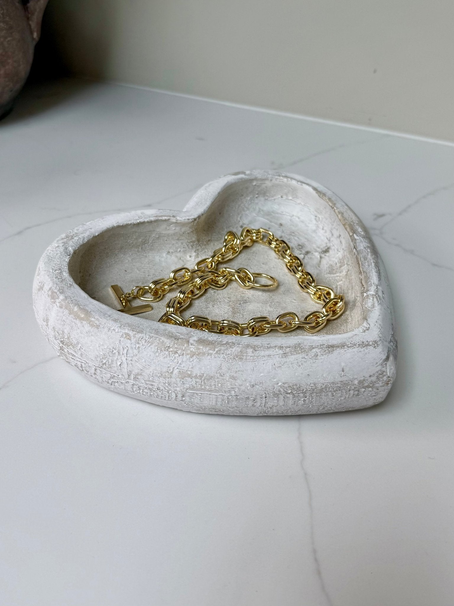 Rustic White Washed Grey Heart - Shaped Stone Trinket Dish - NalaWillowCo