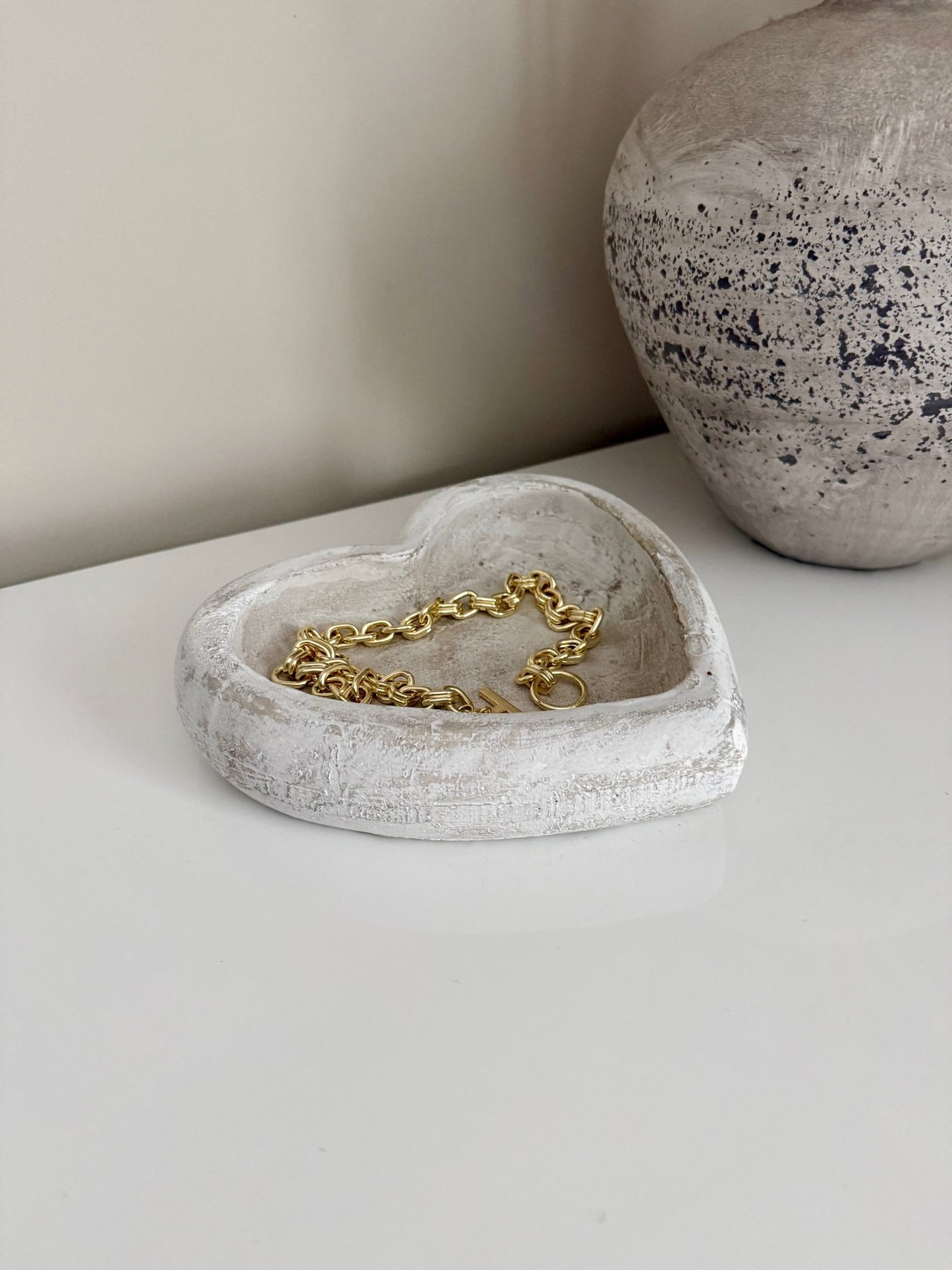 Rustic White Washed Grey Heart - Shaped Stone Trinket Dish - NalaWillowCo