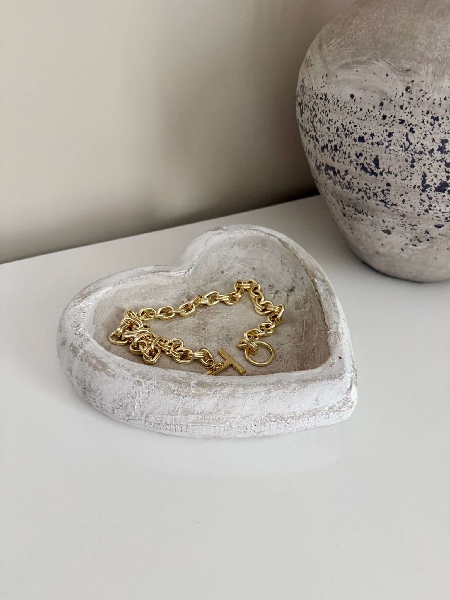 Rustic White Washed Grey Heart - Shaped Stone Trinket Dish - NalaWillowCo