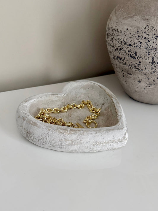 Rustic White Washed Grey Heart - Shaped Stone Trinket Dish - NalaWillowCo