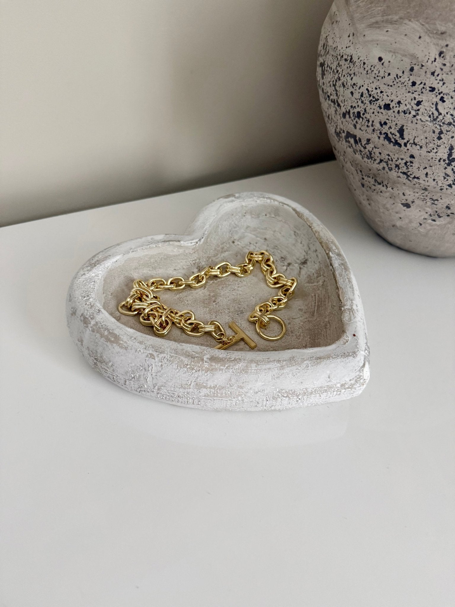 Rustic White Washed Grey Heart - Shaped Stone Trinket Dish - NalaWillowCo
