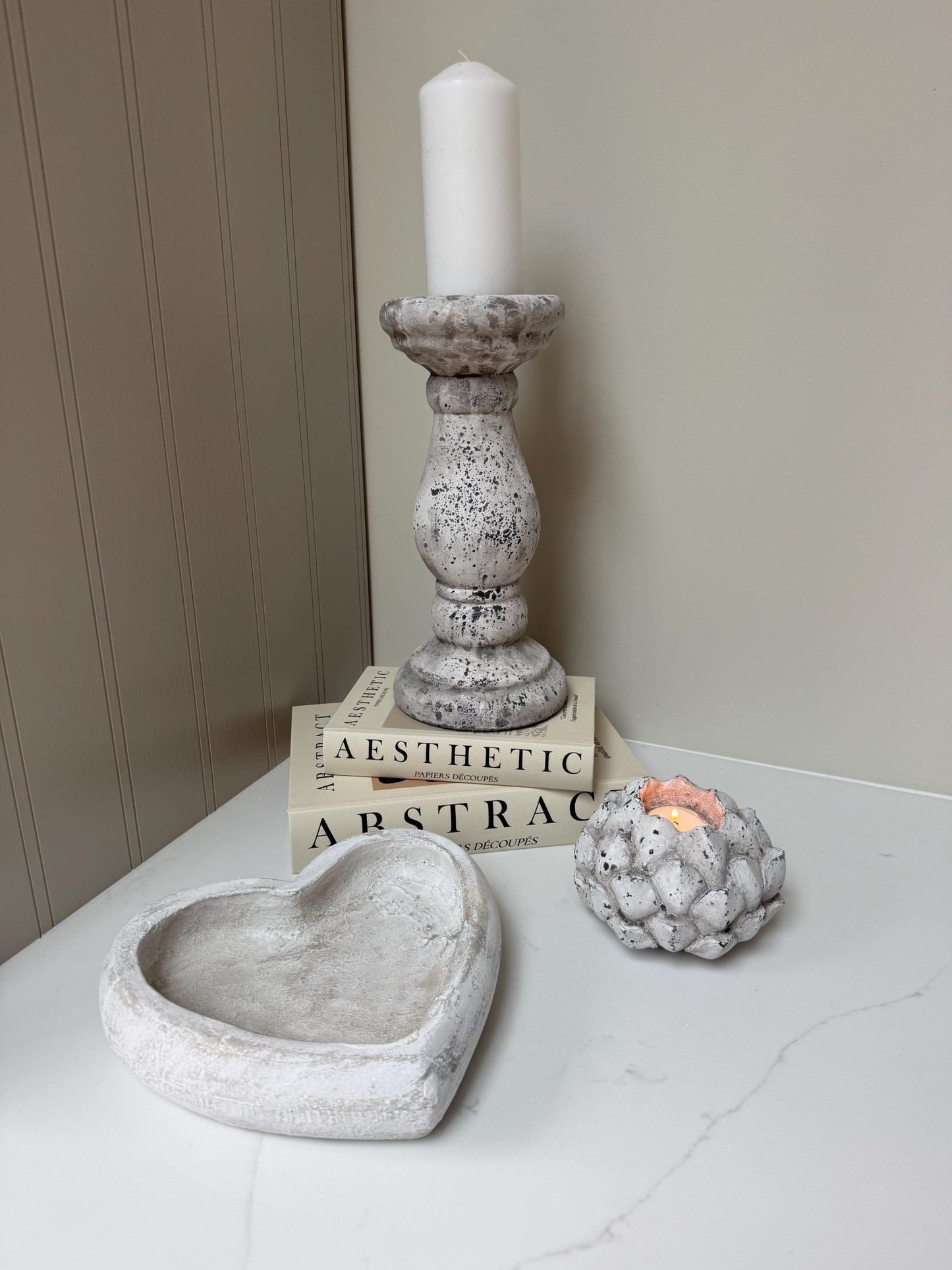 Rustic White Washed Grey Heart - Shaped Stone Trinket Dish - NalaWillowCo