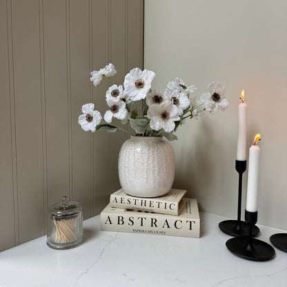Small Cream Floral Detail Vase with Poppy Stems - NalaWillowCo