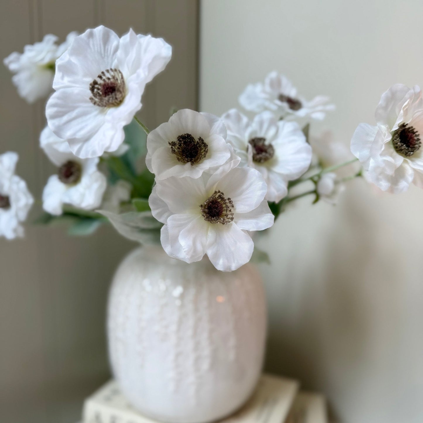 Small Cream Floral Detail Vase with Poppy Stems - NalaWillowCo