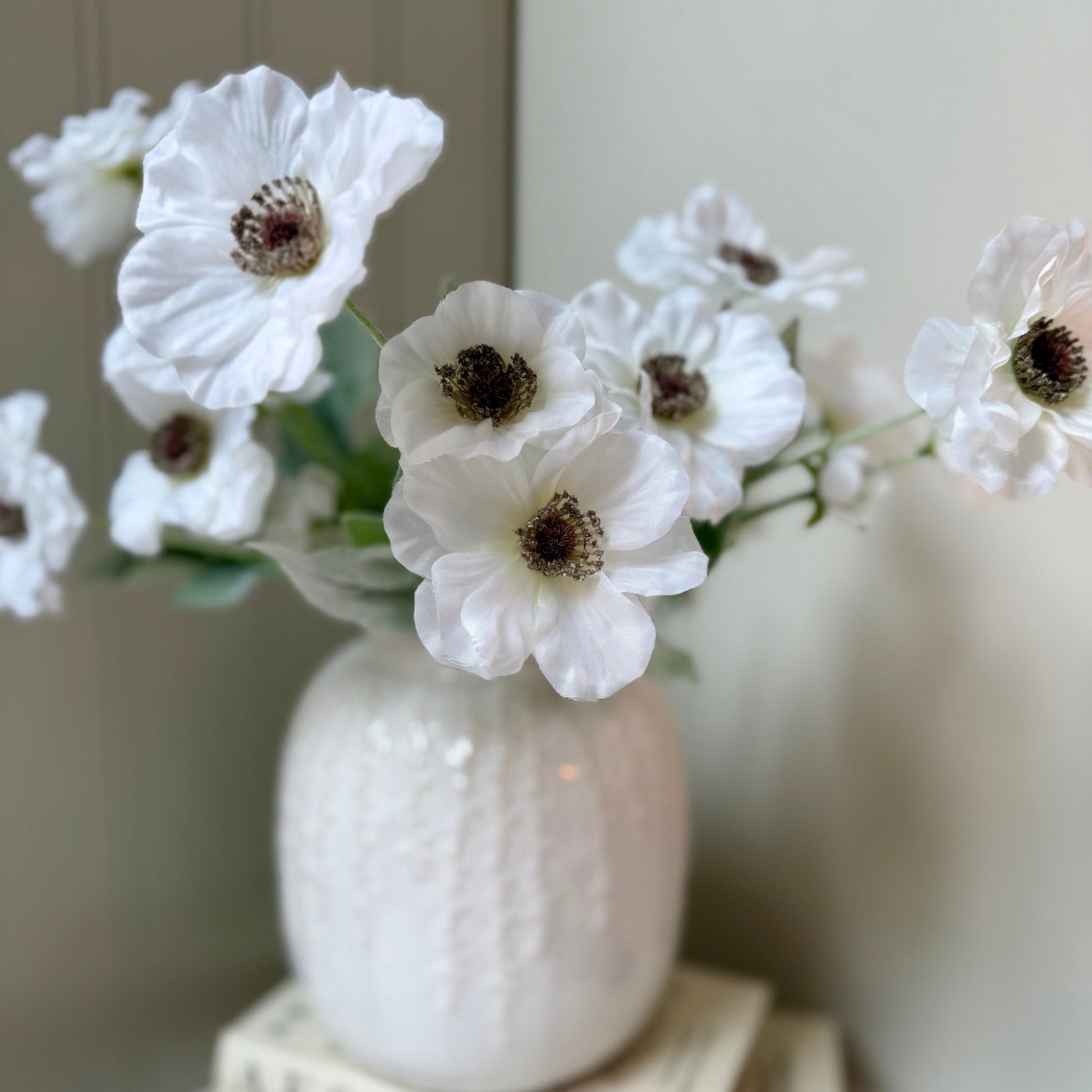 Small Cream Floral Detail Vase with Poppy Stems - NalaWillowCo