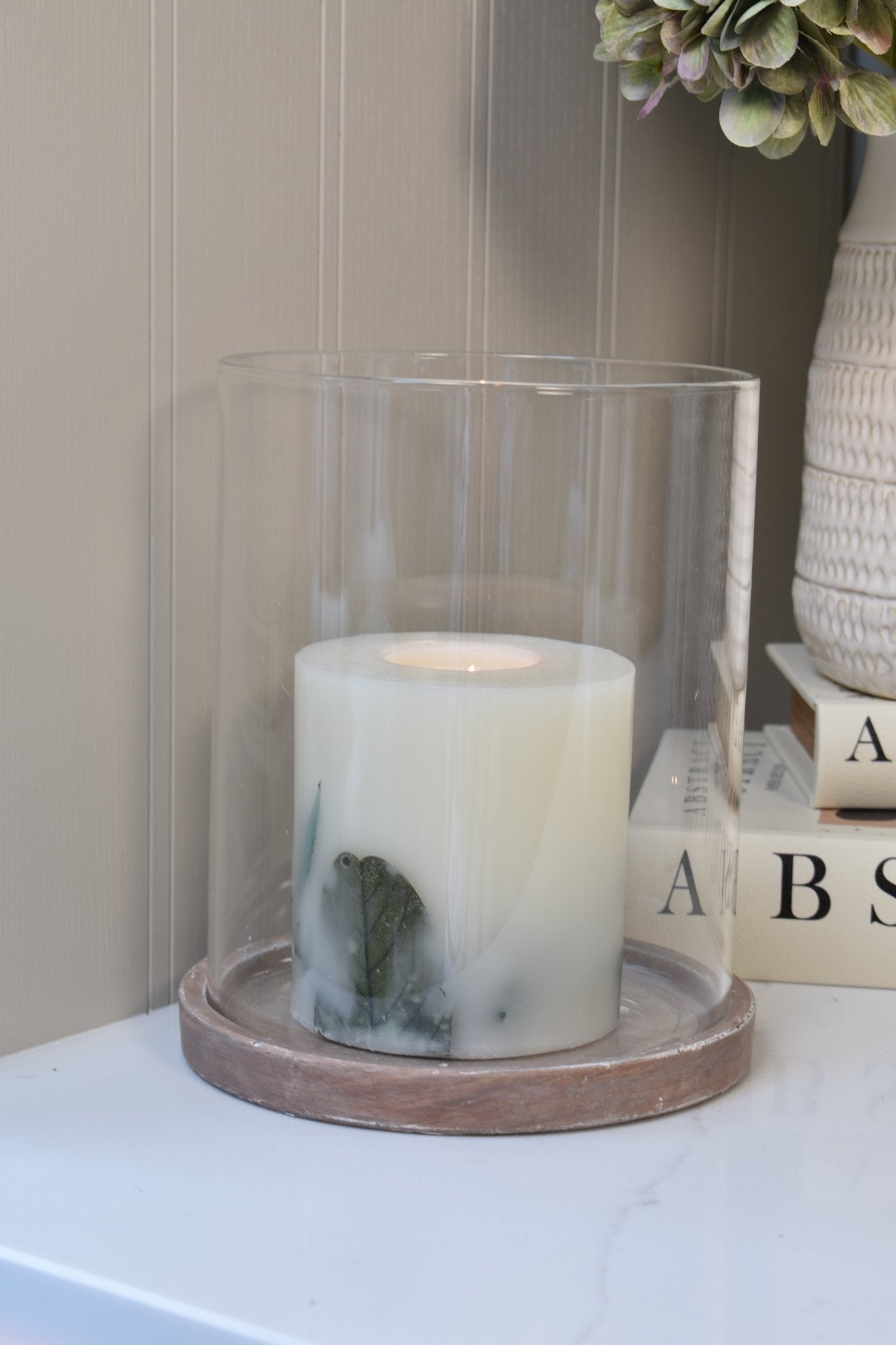 Stone Effect Brown Glass Hurricane Candle Holder Lantern - NalaWillowCo