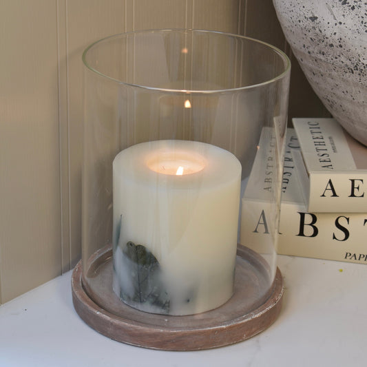 Stone Effect Brown Glass Hurricane Candle Holder Lantern - NalaWillowCo