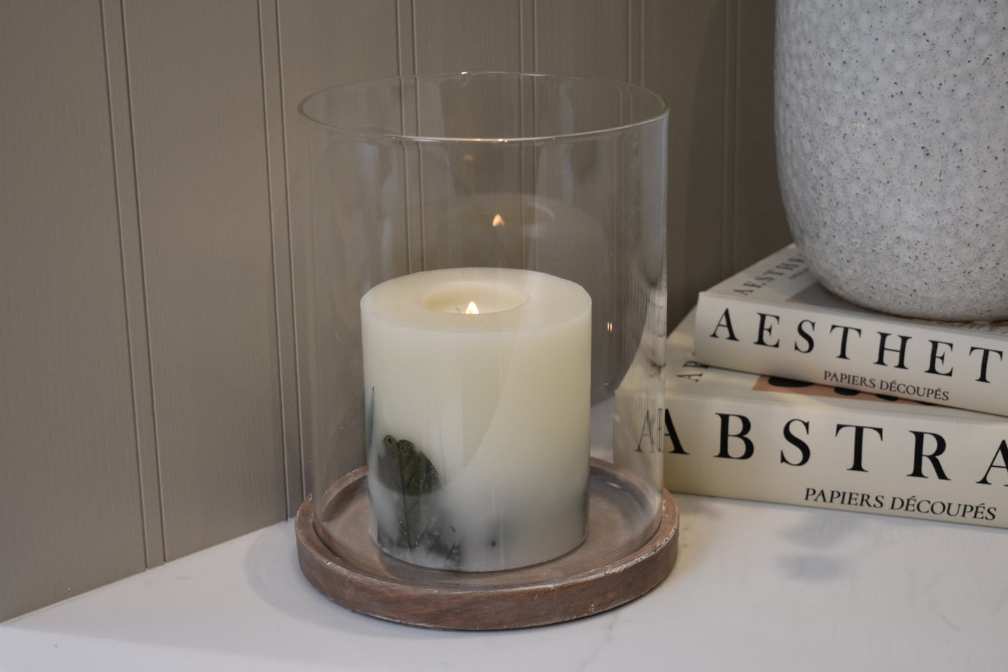 Stone Effect Brown Glass Hurricane Candle Holder Lantern - NalaWillowCo