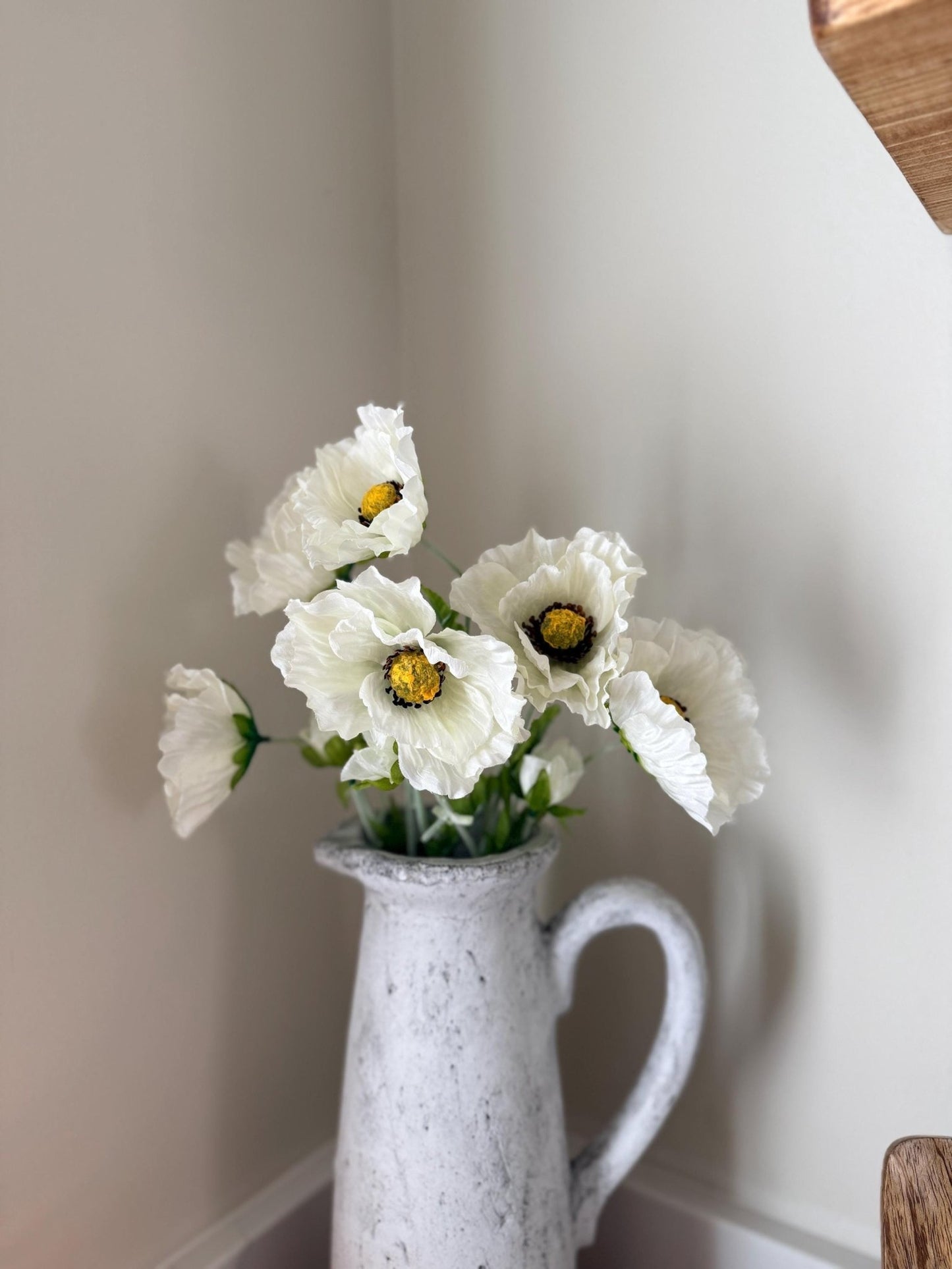 Tall Poppy Stems in Pink & White – Artificial Flowers | Realistic Poppies for Vases, Rustic Farmhouse Modern Home Decor - NalaWillowCo