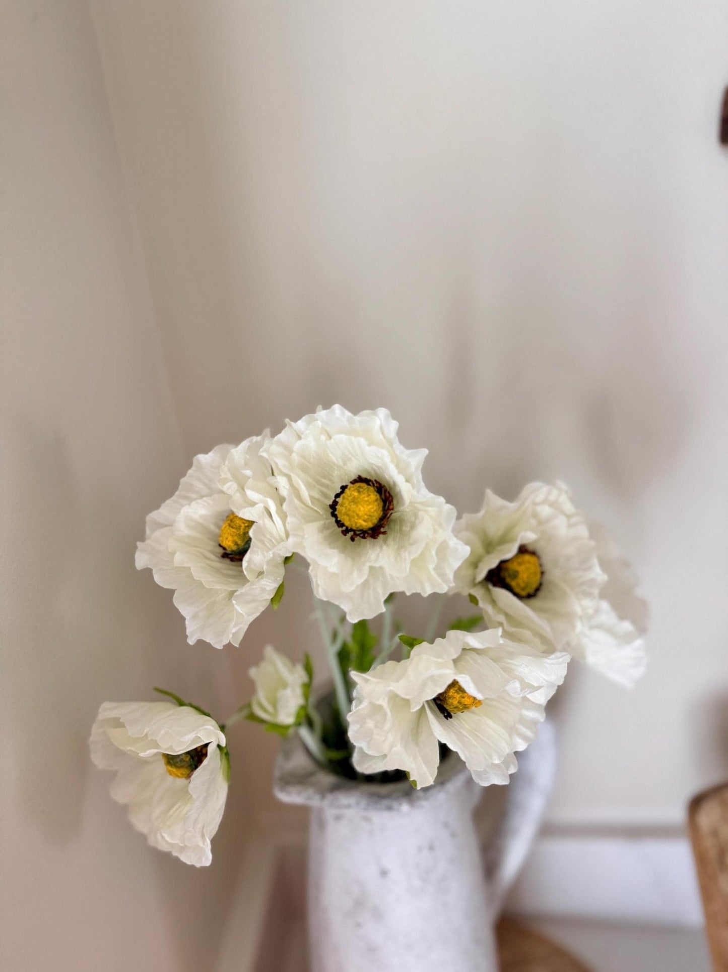 Tall Poppy Stems in Pink & White – Artificial Flowers | Realistic Poppies for Vases, Rustic Farmhouse Modern Home Decor - NalaWillowCo