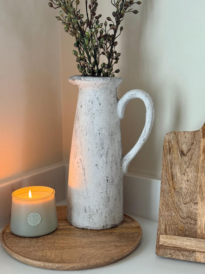 Tall Rustic Stone Jug Vase – Distressed Grey Concrete Effect with Autumn Berry Stems - NalaWillowCo