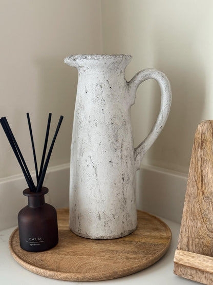 Tall Rustic Stone Jug Vase – Distressed Grey Concrete Effect with Autumn Berry Stems - NalaWillowCo