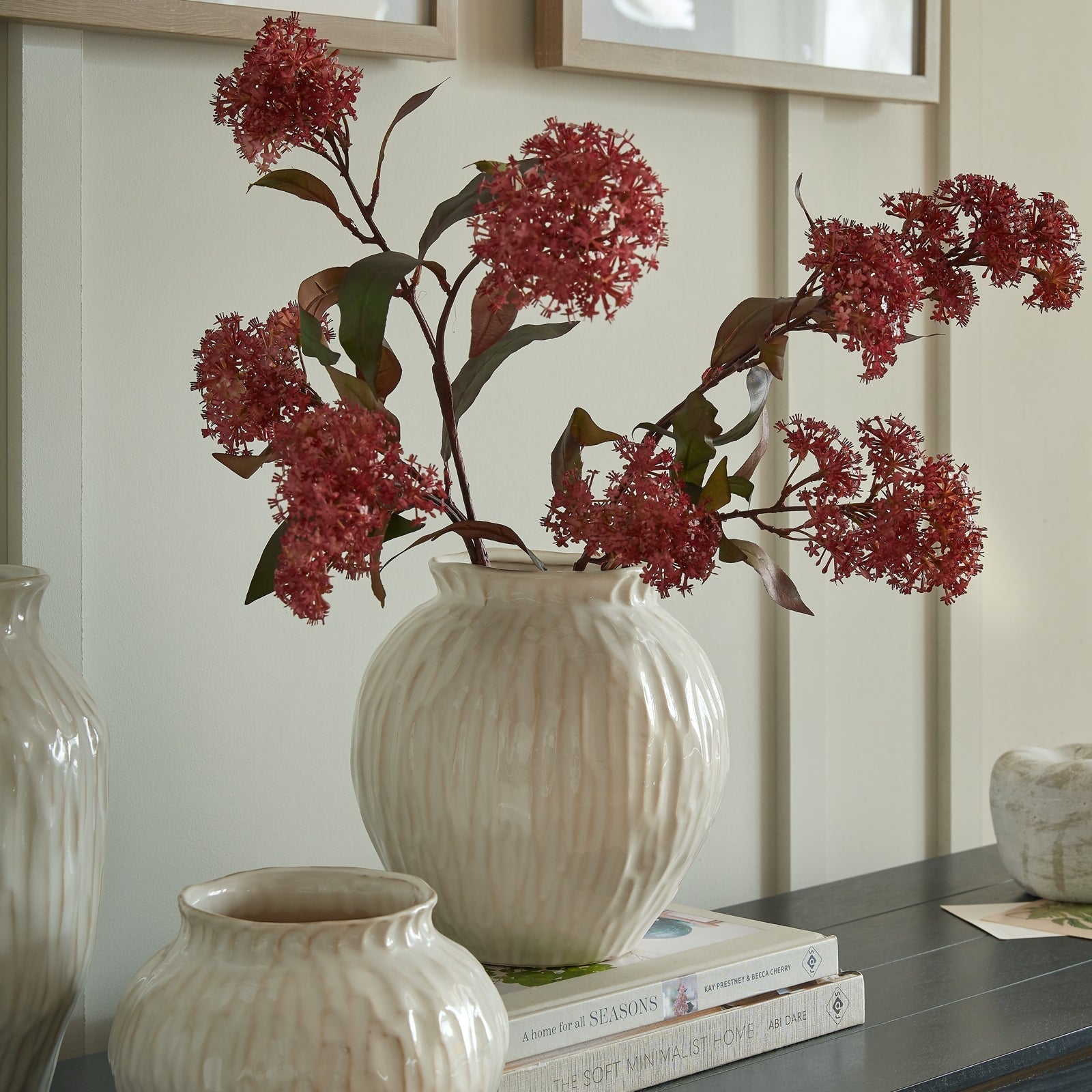 Textured White Ceramic Vase – Numa Round Vase - NalaWillowCo