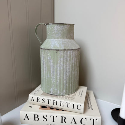 Vintage Ribbed Zinc Jug with Real Touch Peony Buds - NalaWillowCo