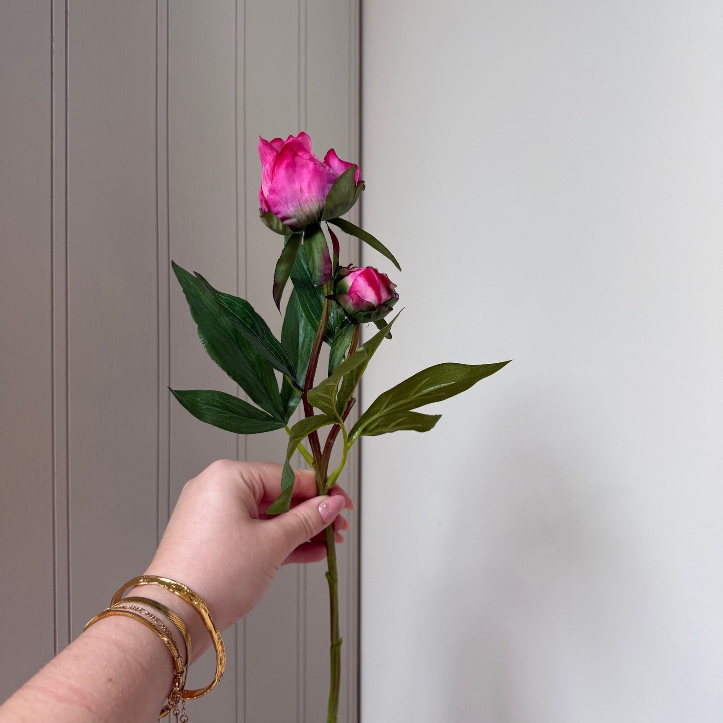 Vintage Ribbed Zinc Jug with Real Touch Peony Buds - NalaWillowCo