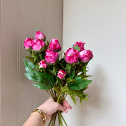 Vintage Ribbed Zinc Jug with Real Touch Peony Buds - NalaWillowCo