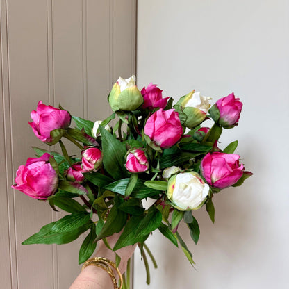 Vintage Ribbed Zinc Jug with Real Touch Peony Buds - NalaWillowCo