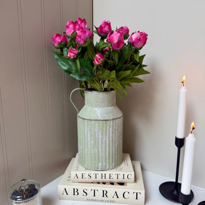 Vintage Ribbed Zinc Jug with Real Touch Peony Buds - NalaWillowCo