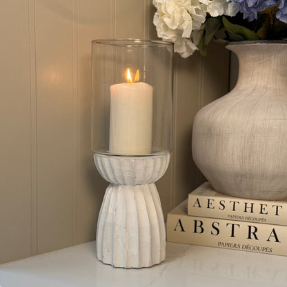 White Carved Glass Hurricane Lantern - NalaWillowCo