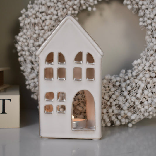 White Ceramic House Tealight Holder - NalaWillowCo