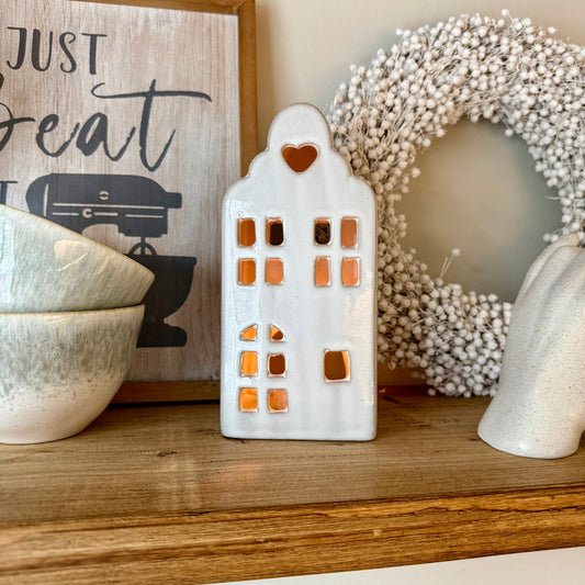 White Ceramic House Tealight Holder - NalaWillowCo