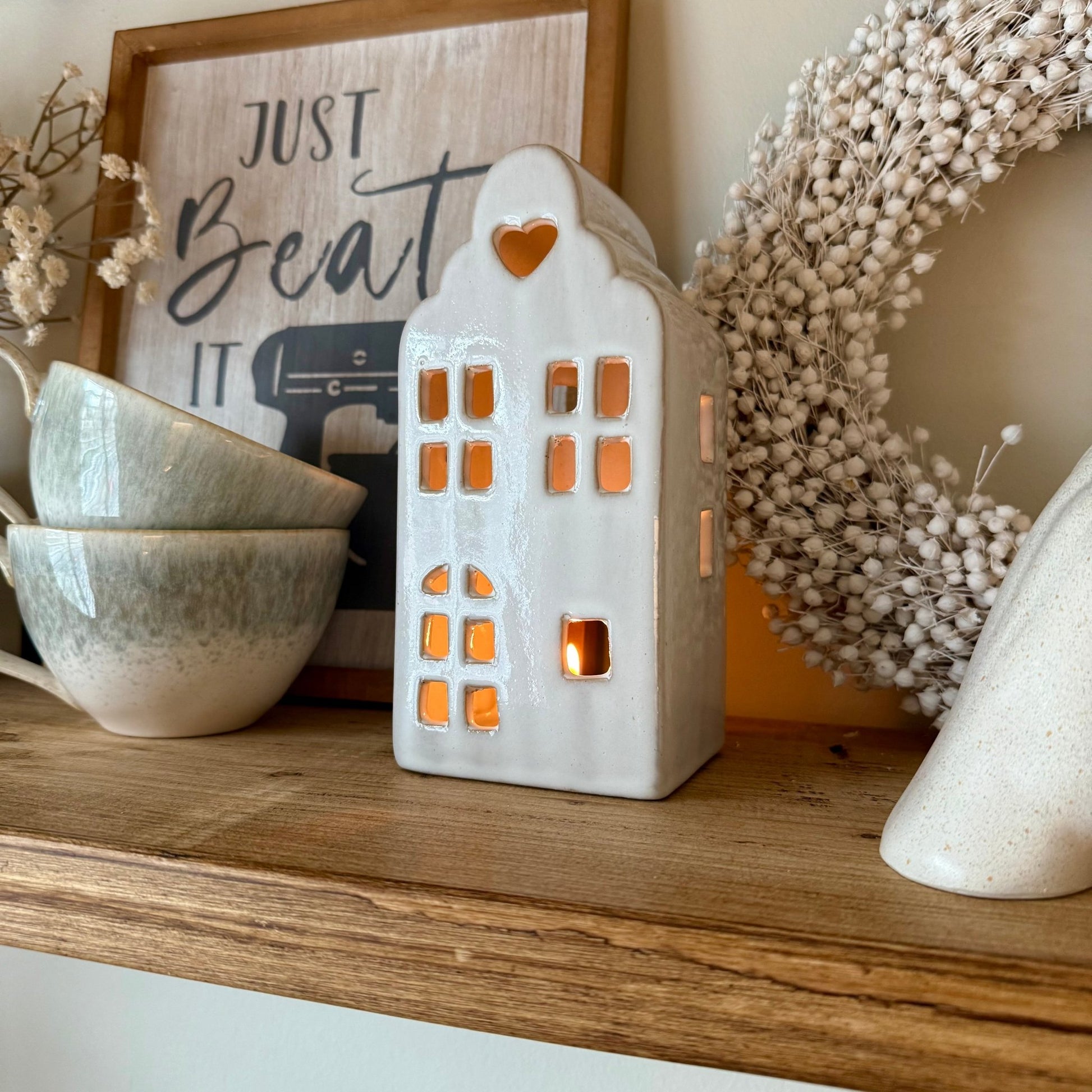 White Ceramic House Tealight Holder - NalaWillowCo