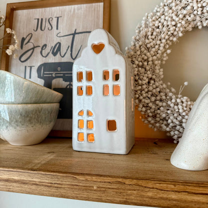 White Ceramic House Tealight Holder - NalaWillowCo