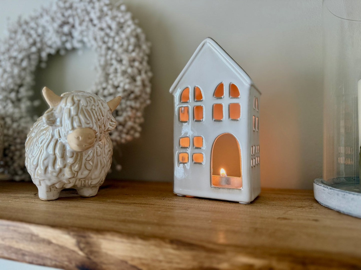 White Ceramic House Tealight Holder - NalaWillowCo