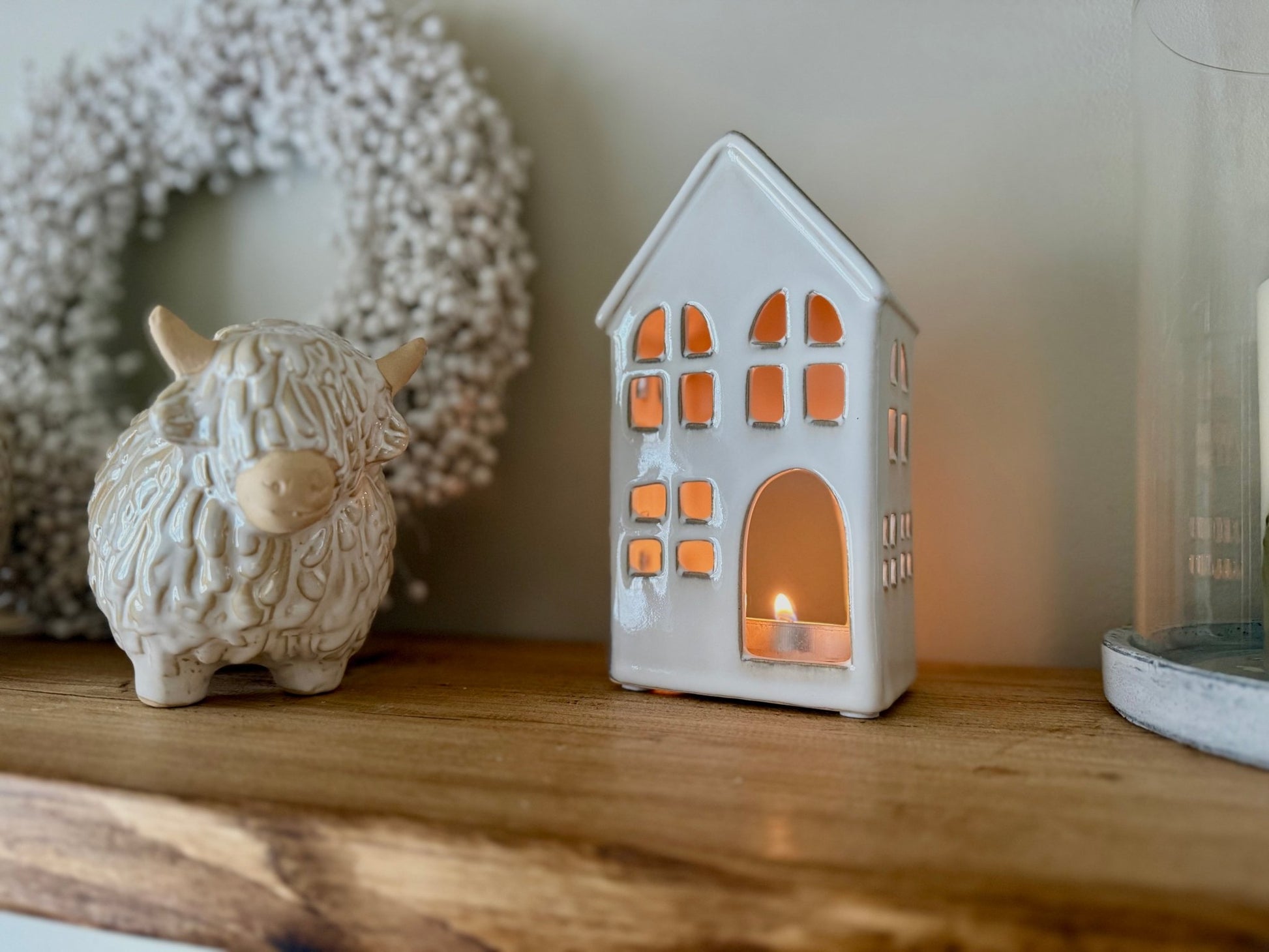 White Ceramic House Tealight Holder - NalaWillowCo