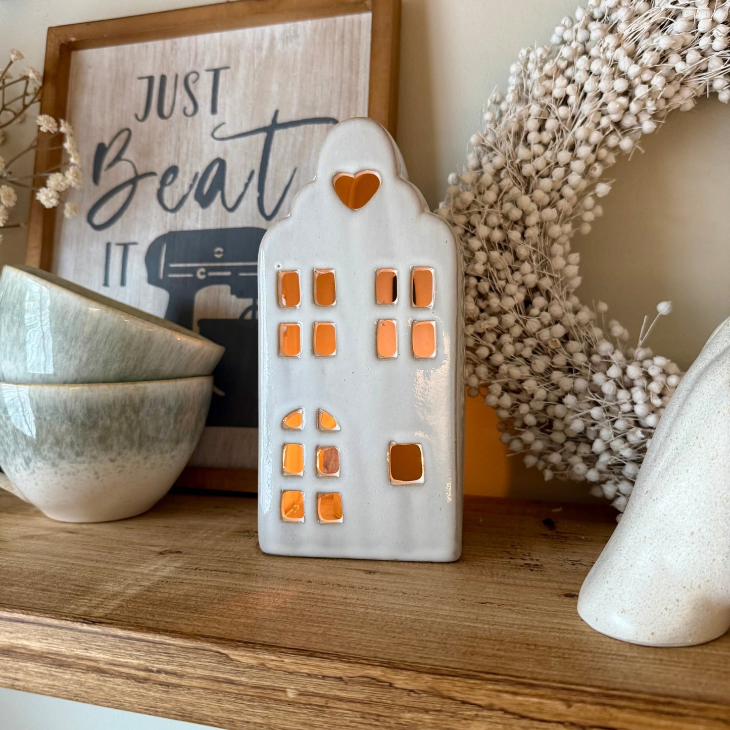 White Ceramic House Tealight Holder - NalaWillowCo