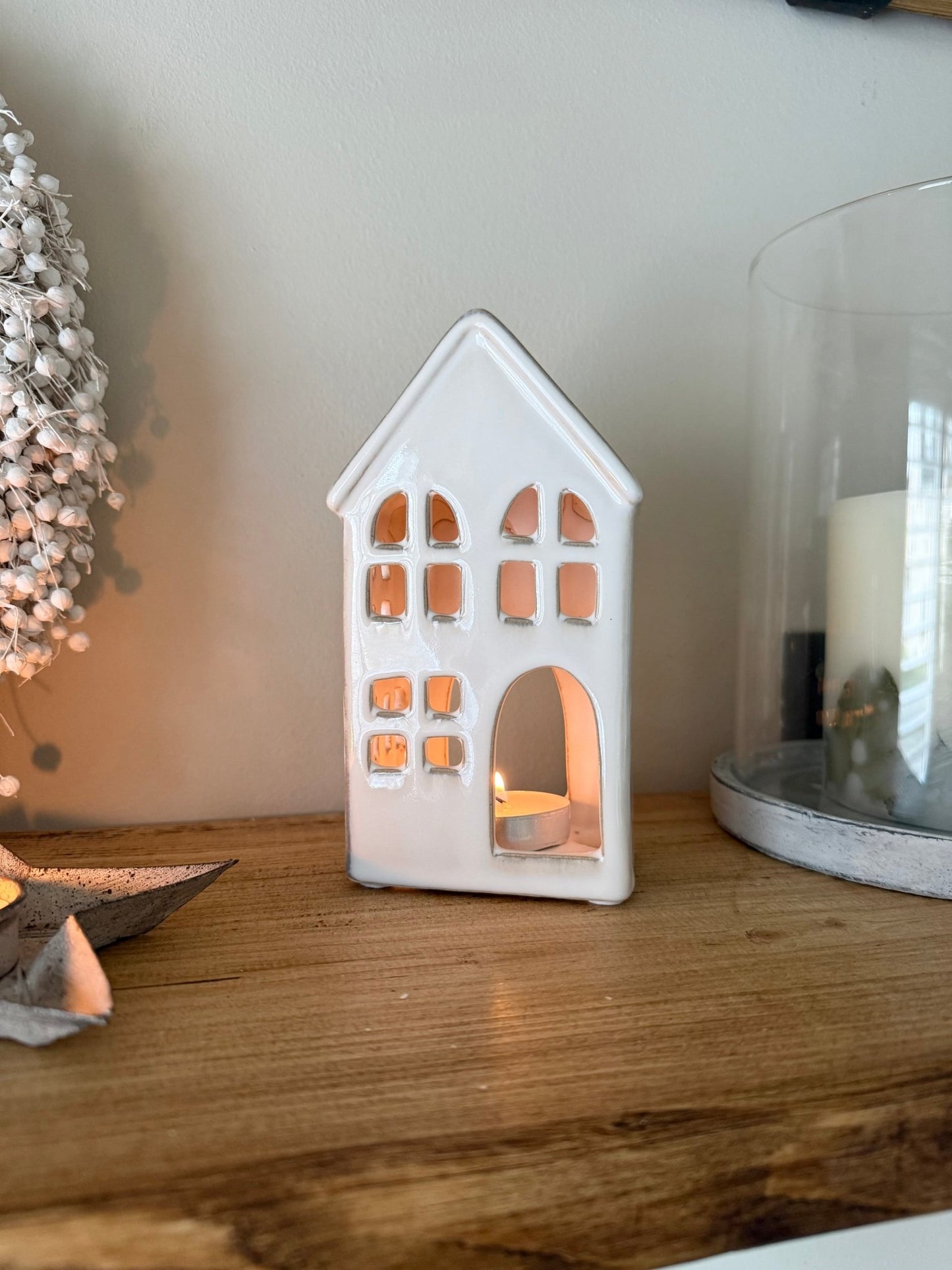White Ceramic House Tealight Holder - NalaWillowCo