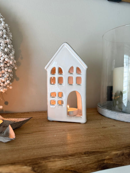 White Ceramic House Tealight Holder - NalaWillowCo