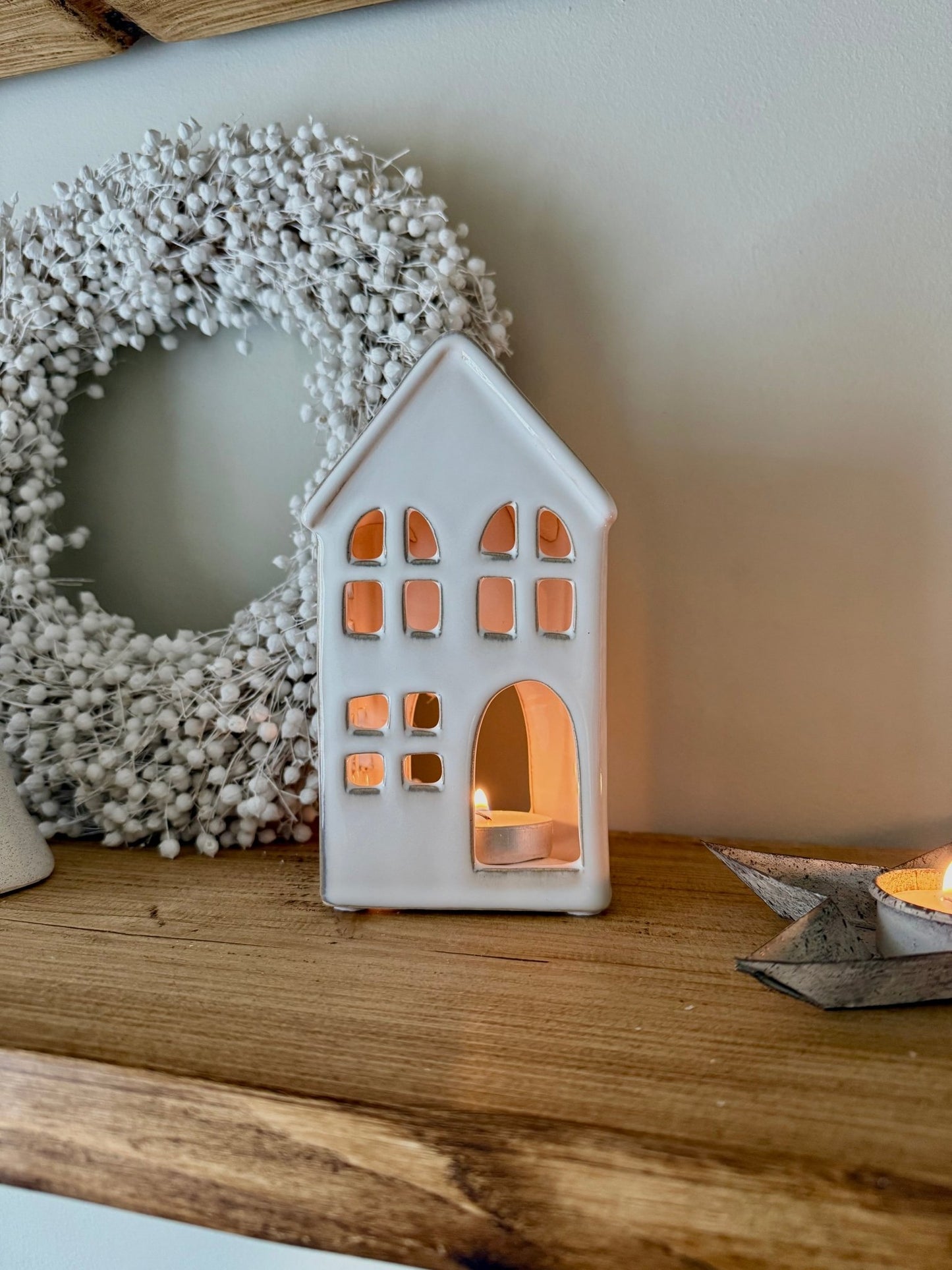 White Ceramic House Tealight Holder - NalaWillowCo