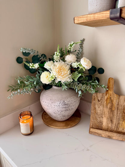 White Wedding Handmade Faux Flower Arrangement | Luxury White & Green Eucalyptus Display - NalaWillowCo